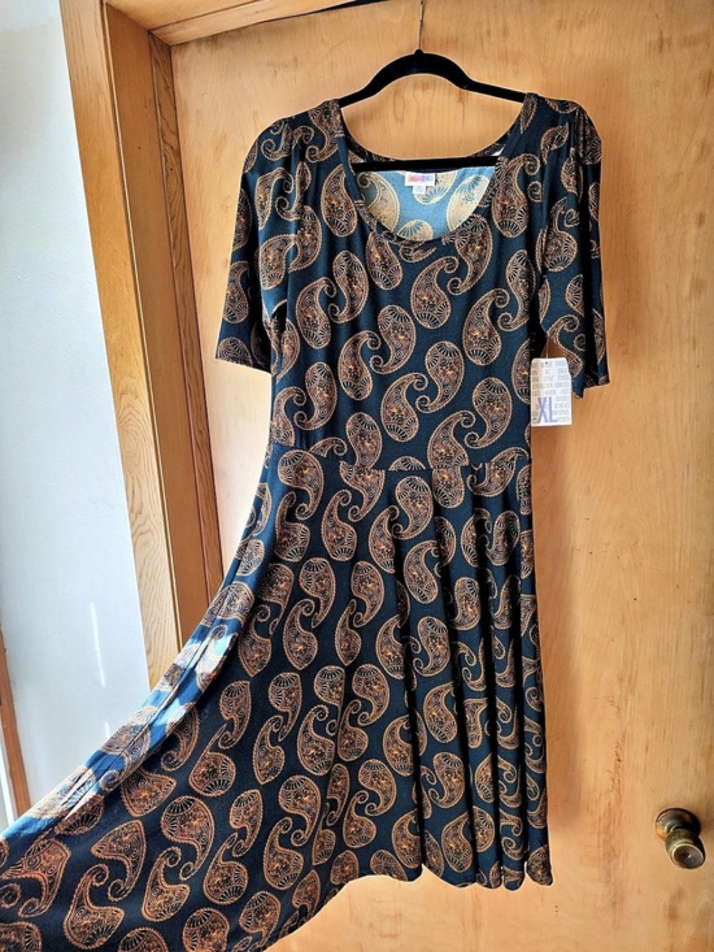 Lularoe Nicole Paisley Midi Dress in Blue & Brown Size XL NWT
